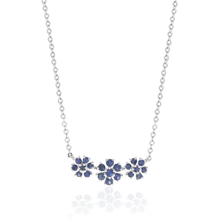 women’s vibrant gemstone necklace-Luvente 14k White Gold Sapphire Flower Necklace N02652-SA