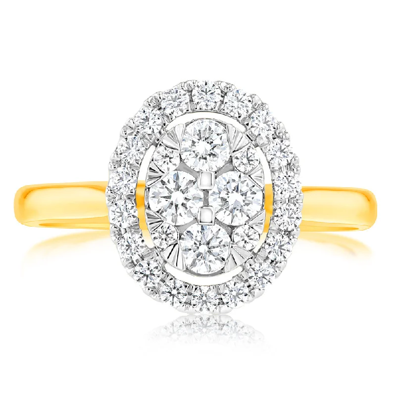 women’s solitaire diamond engagement ring-Flawless 1/2 carat  9ct Oval Yellow & White Gold Diamond Ring