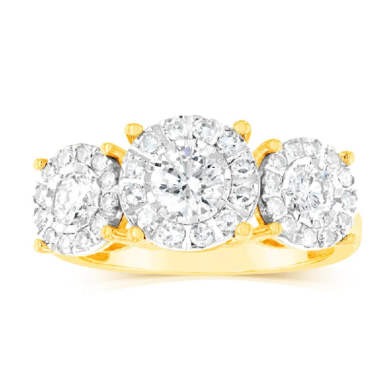 women’s unique engagement ring-Luminesce Lab Grown Trilogy 1 Carat Diamond Ring in 9ct Yellow Gold