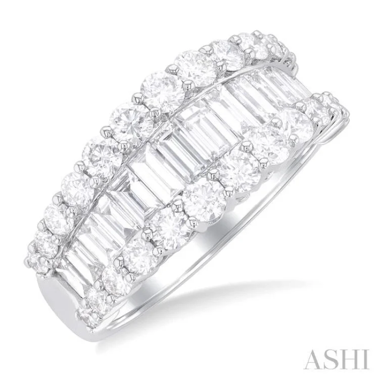 women’s diamond ring-2 3/8 ctw Baguette and Round Cut Diamond Fashion Band in 14K White Gold