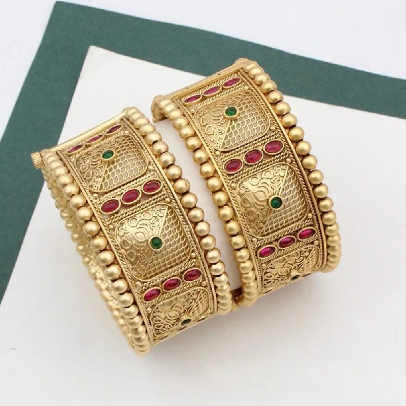 women’s bracelet set-Kavita Art Gold Plated Pota Stone Openable Bangles Set