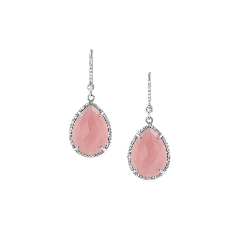 women’s wedding earrings-Guava Quartz Teardrop Earrings on Diamond French Hooks  E0000665