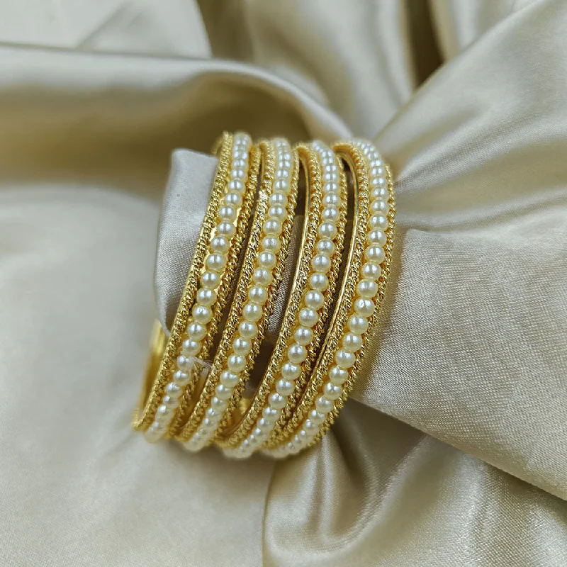 women’s large bracelet-Manisha Jewellery Gold Plated Pearl Bangles Set