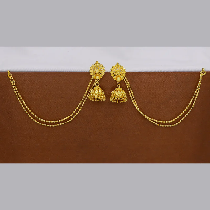 women’s large stud earrings-Mahavir  Gold Plated Jhumki Earrings With Kan Chain