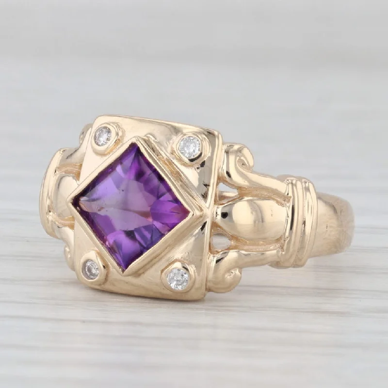 women’s vintage engagement ring-1.36ctw Amethyst Diamond Ring 14k Yellow Gold Size 7