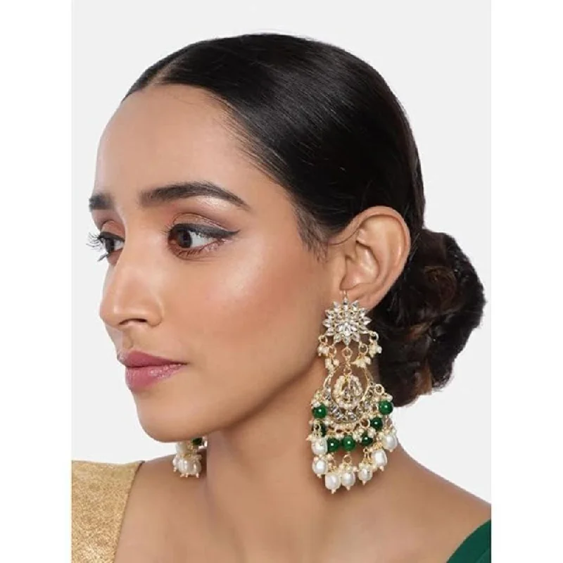 women’s intricate earrings-Etnico Gold Plated Traditional Kundan & Pearl Chandbali Earrings for Women (E2916G)