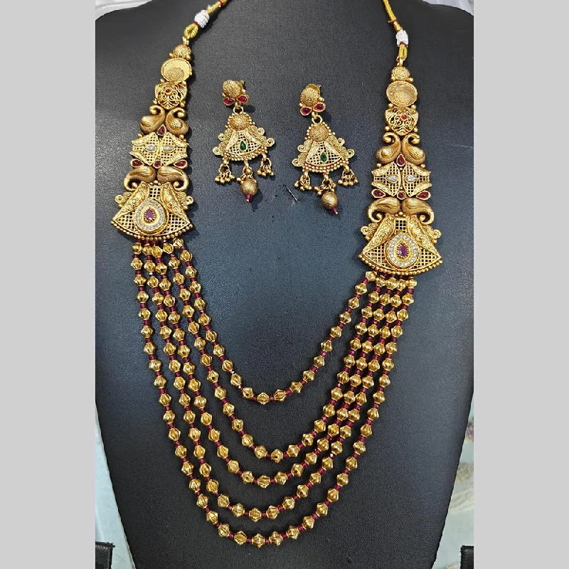 women’s engraved necklace-Manisha Jewellery Gold Plated Pota Stone And Pearls Long Necklace Set