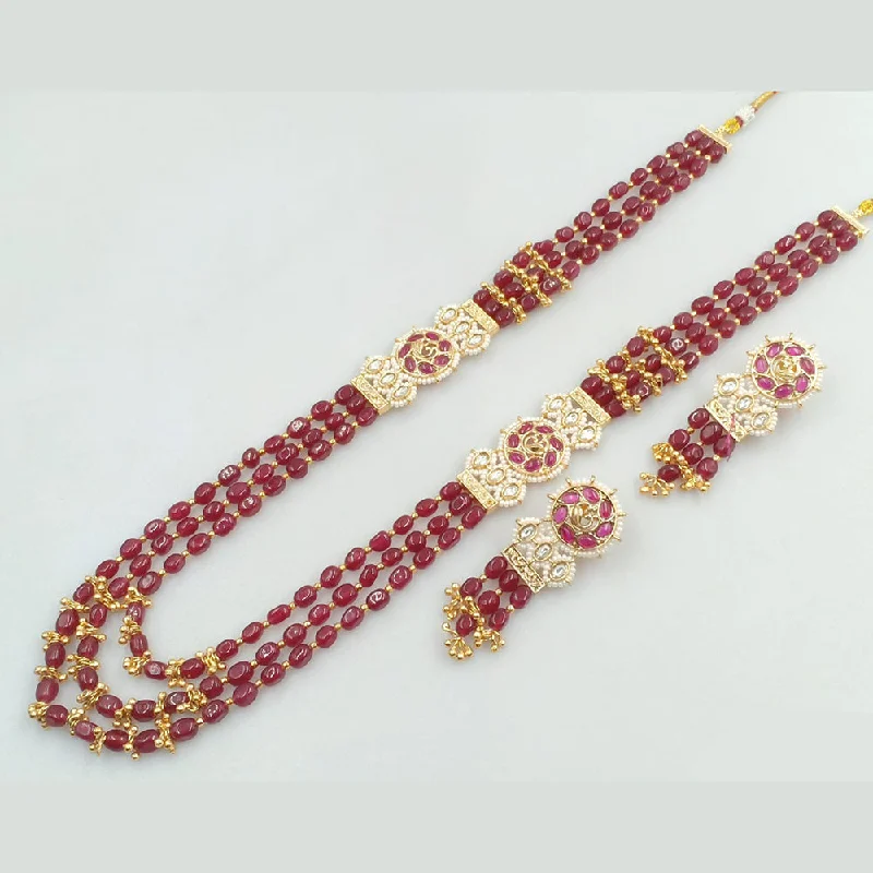 women’s silver chain necklace-JCM Gold Plated Kundan Stone Long Necklace Set