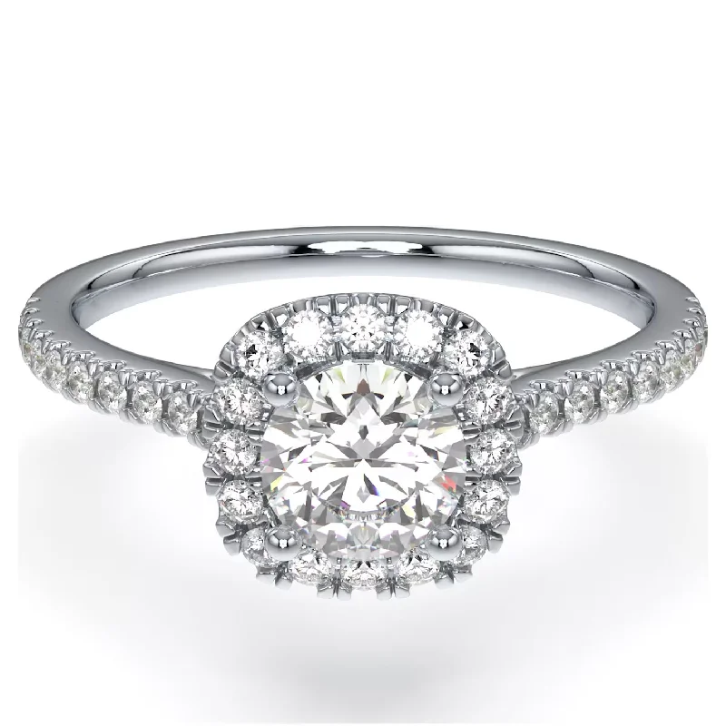 women’s white gold diamond engagement ring-Swarovski Signature Cushion Halo Round Diamond Ring 14K