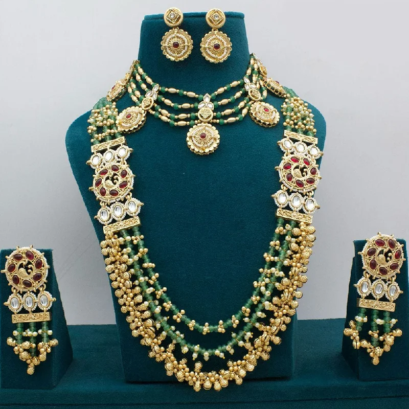 women’s classic pendant necklace-JCM Jewellery Gold Plated Kundan Stone And Pearls Double Necklace Set