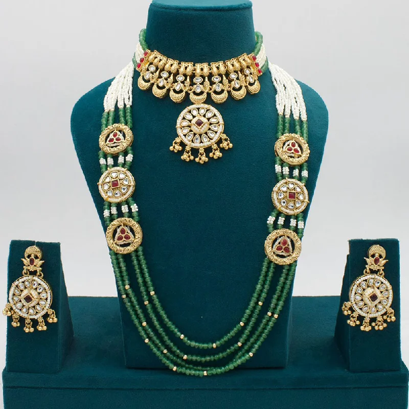 women’s circle necklace-JCM Jewellery Gold Plated Kundan Stone And Pearls Double Necklace Set