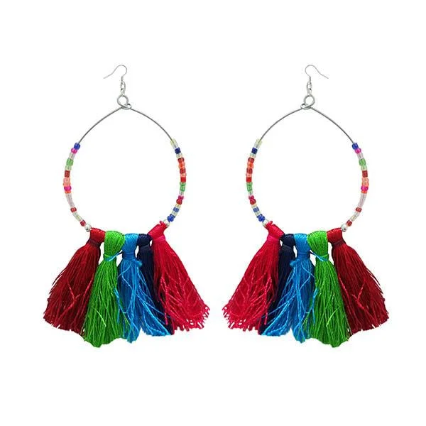 women’s adjustable earrings-Tip Top Fashions Silver Plated Multicolor Thread Earrings - 1308339M