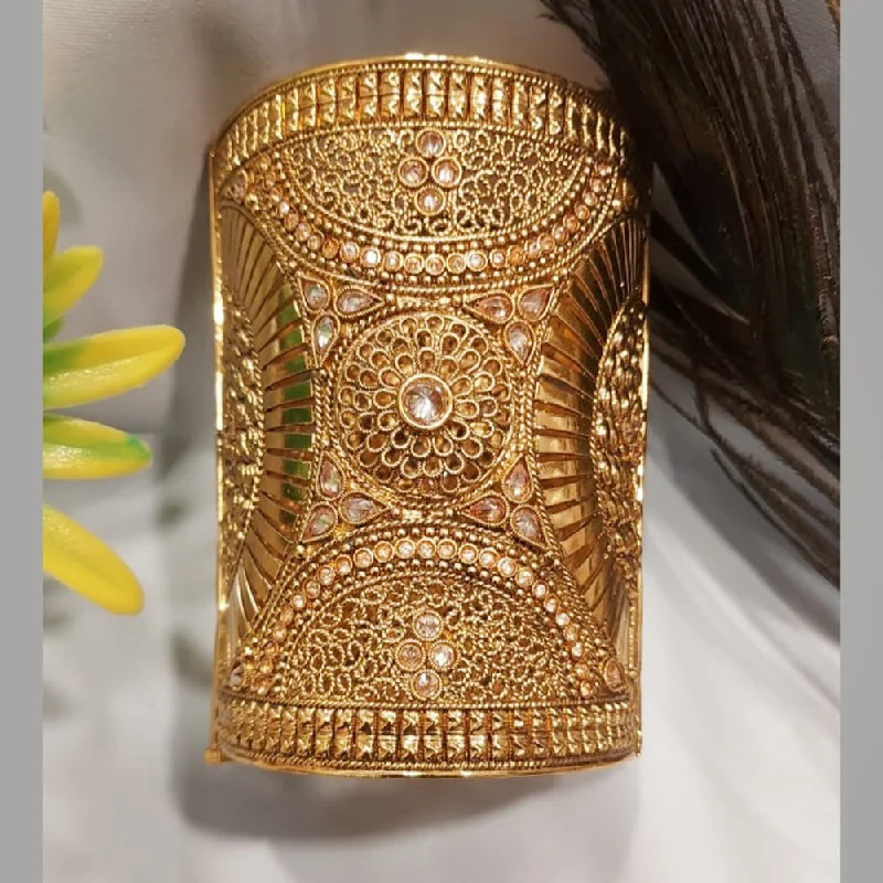 women’s gold bracelet for wedding-Raddhi Jewels Premium Quality Brass Rajwadi Gold Plated Openable Kada For Women/Girls