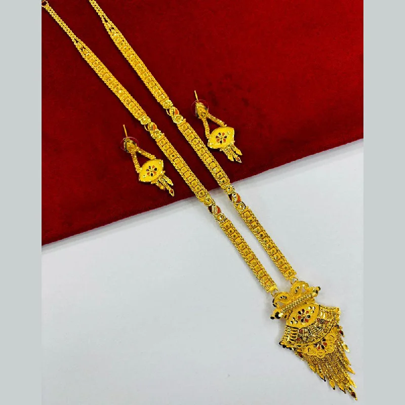 women’s minimalistic necklace-FS Collection Gold Plated Long Necklace Set