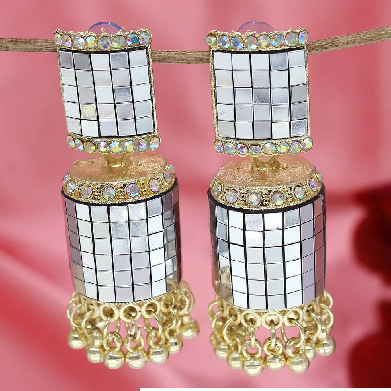 women’s cubic zirconia earrings-Mahavir Gold Plated Mirror Jhumki Earrings