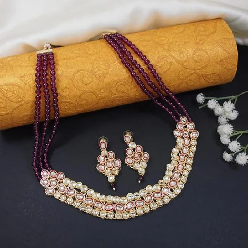 women’s delicate necklace-Etnico Gold Plated Traditional Stunning Maroon Meenakari Kundan Studded Pearl Necklace Jewellery Set with Earrings For Women and Girls (IJ366) (Wine)