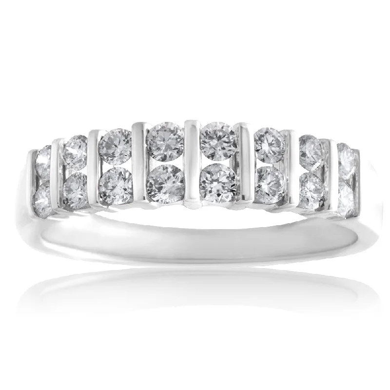 women’s classic solitaire engagement ring-9ct White Gold 1/2 Carat Double Row Channel Set Diamond Ring