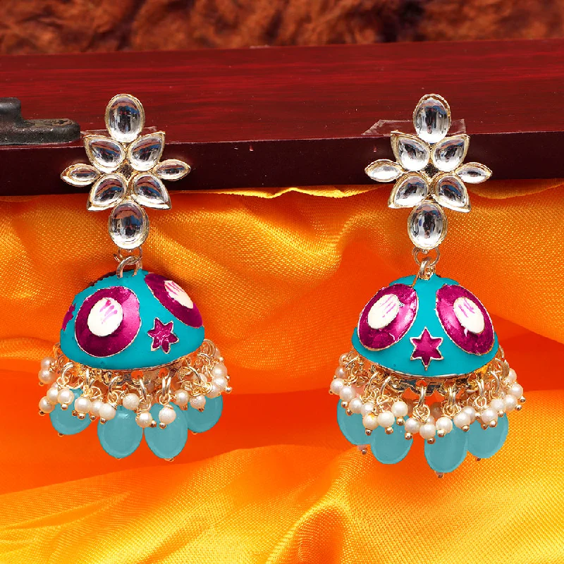 women’s pearl stud earrings-Darshana Jewels Kundan And Meenakari Jhumki Earrings