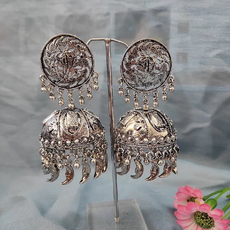 women’s engraved earrings-Darshana Jewels Oxidised  Plated Jhumki Earrings