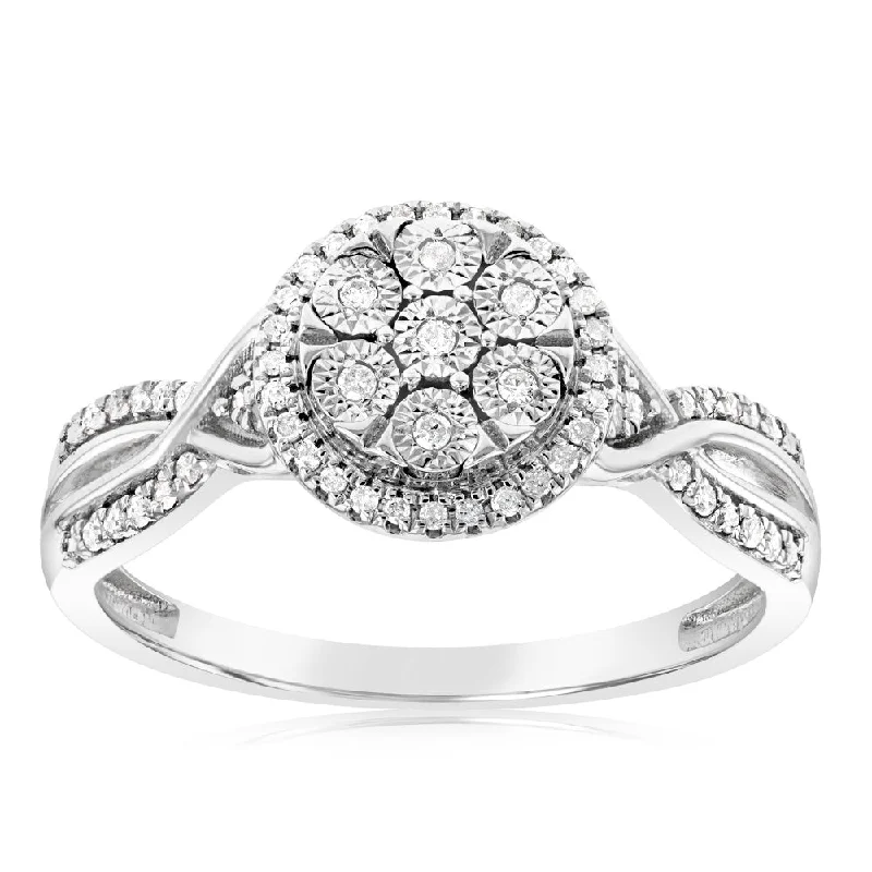 women’s eternity engagement ring-Sterling Silver 0.15 Carat Diamond Ring With 61 Brilliant Cut Diamonds