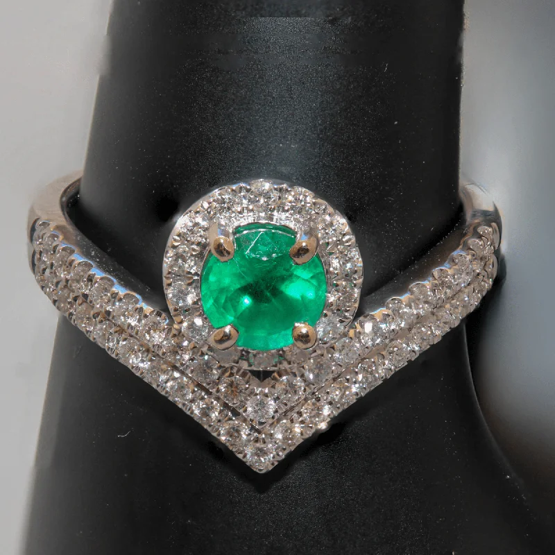 women’s simple engagement ring-14K White Gold Emerald Diamond Ring