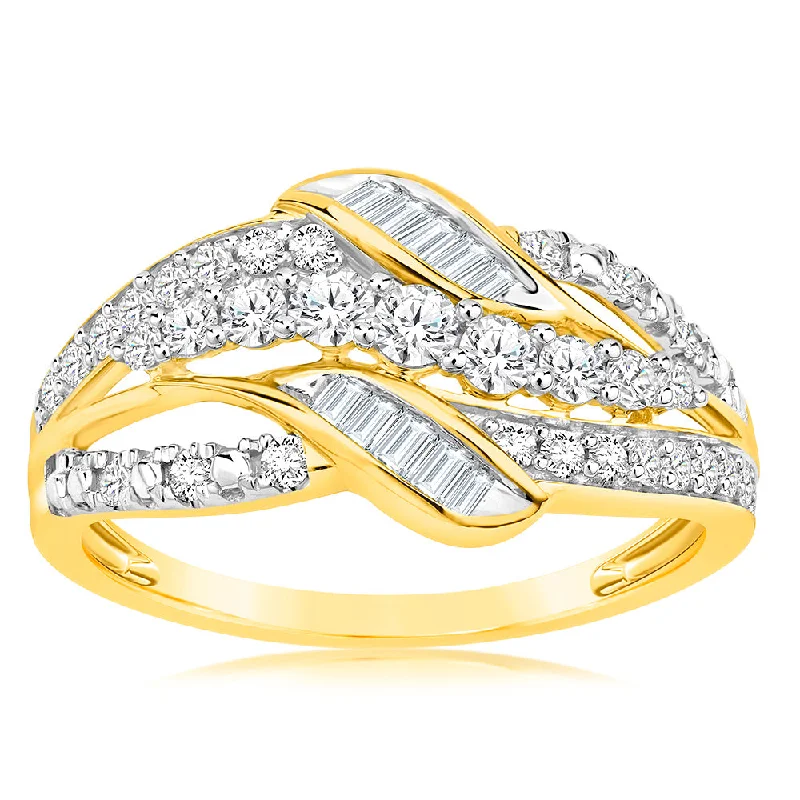 women’s gold solitaire engagement ring-Luminesce Lab Grown Wrap Around 1/2 Carat Diamond Ring in 9ct Yellow Gold