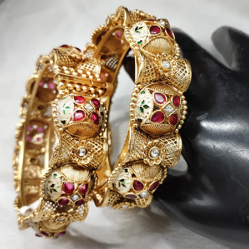 women’s stylish bangle-Lucentarts Jewellery Gold Plated Openable Meenakari Bangles Set