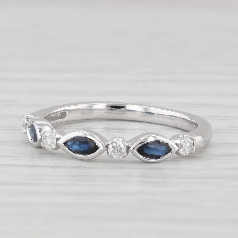 women’s stackable diamond engagement ring-New 0.44ctw Blue Sapphire Diamond Ring 10k White Gold Stackable Wedding Size 7