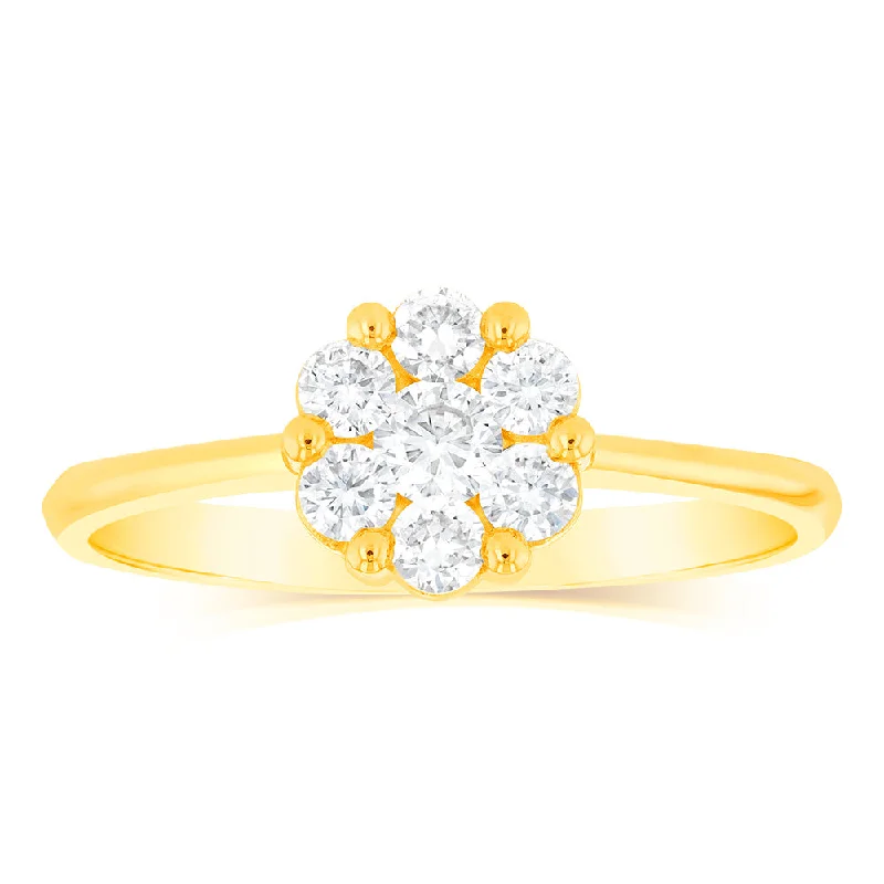 women’s halo gemstone engagement ring-Luminesce Lab Grown 1/2 Carat Diamond Ring in 9ct Yellow Gold