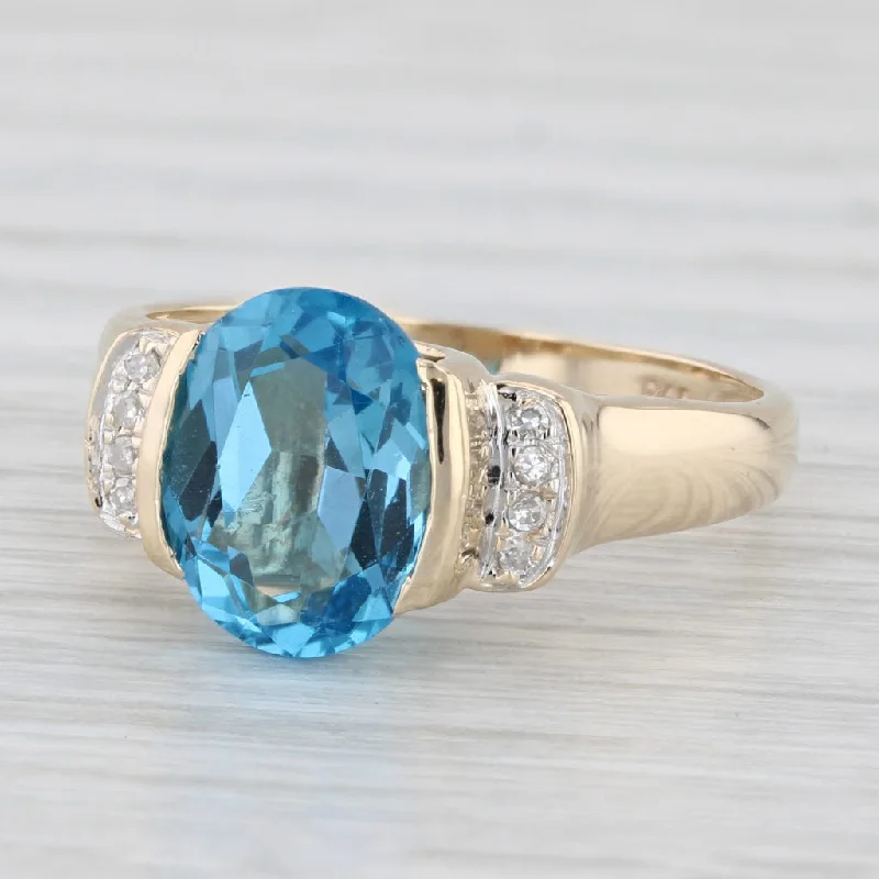 women’s diamond engagement ring for her-3.40ctw Oval Blue Topaz Diamond Ring 14k Yellow Gold Size 7.25