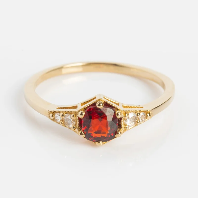 women’s custom wedding engagement ring-One of a Kind Red Spinel with Rose Cut Diamond Ring