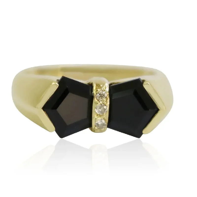 women’s emerald engagement ring-Yellow Gold Onyx and Diamond Ring