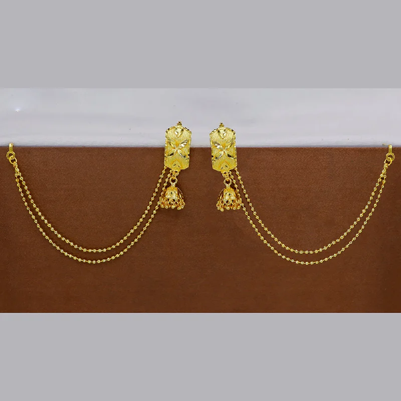 women’s chain earrings-Mahavir  Gold Plated Jhumki Earrings With Kan Chain