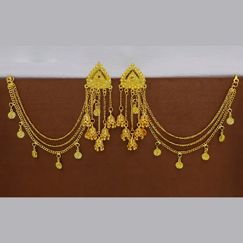 women’s hoop earrings with diamonds-Mahavir  Gold Plated Jhumki Earrings With Kan Chain