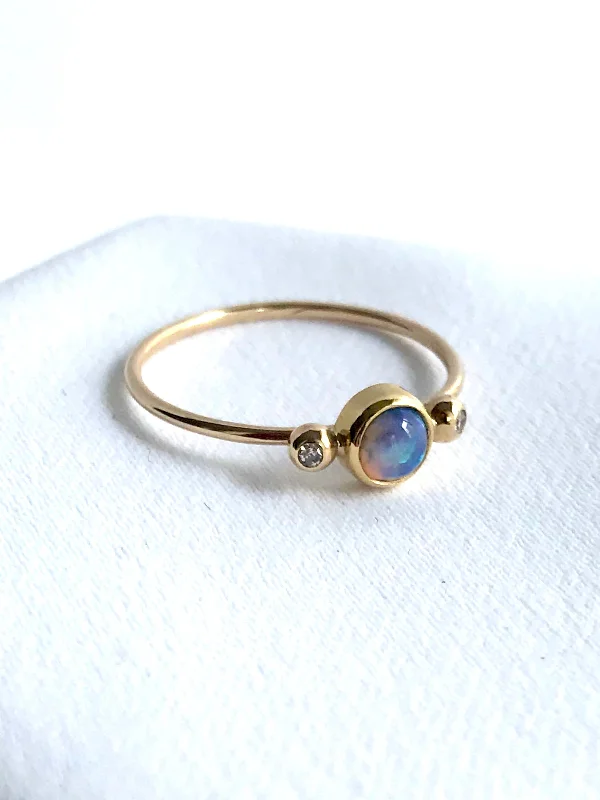 women’s opal engagement ring-Round Australian Opal & Diamond Ring