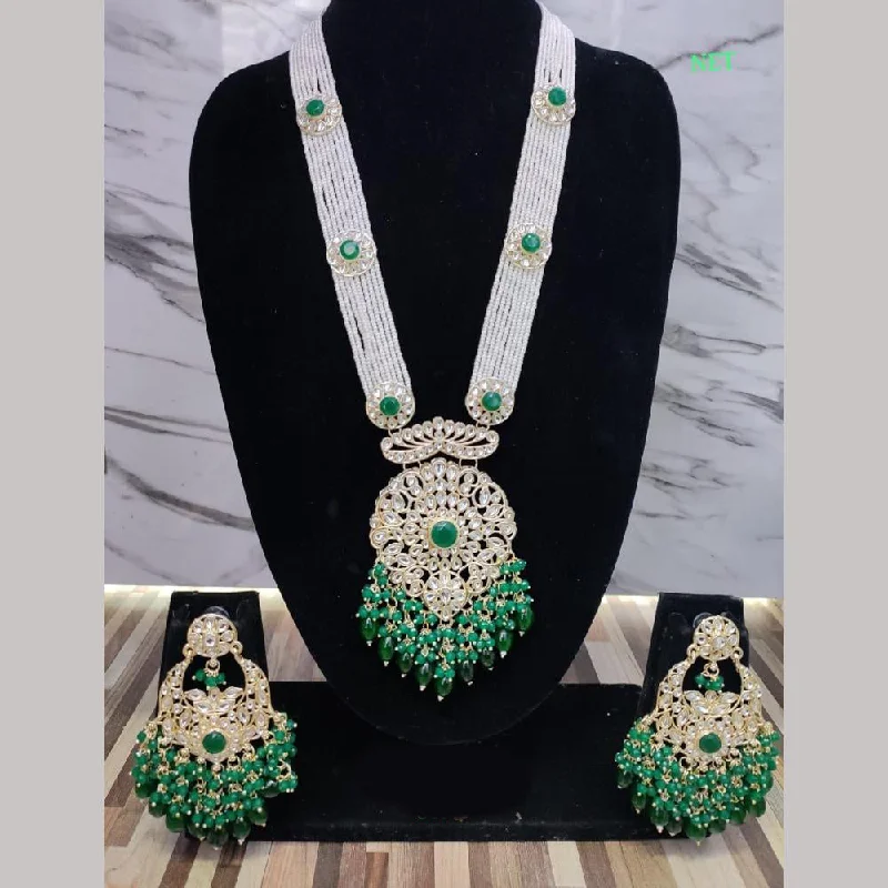 women’s designer necklace-FS Collections Gold Plated Kundan Stone And Pearls Long Necklace Set