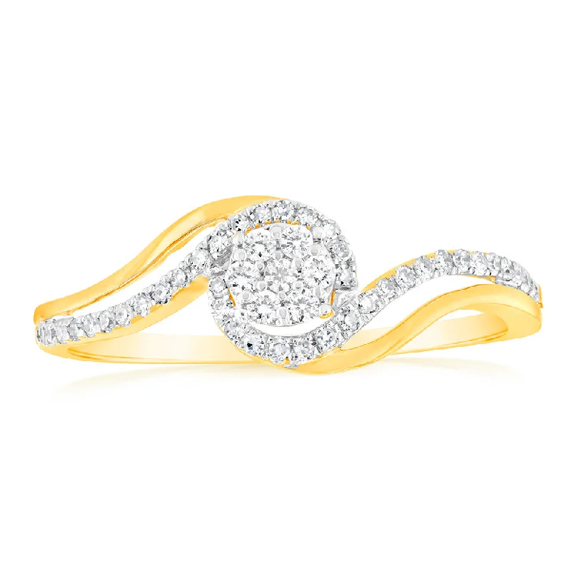 women’s stackable diamond engagement ring-9ct Yellow Gold Luminesce Lab Grown Cluster Diamond Ring