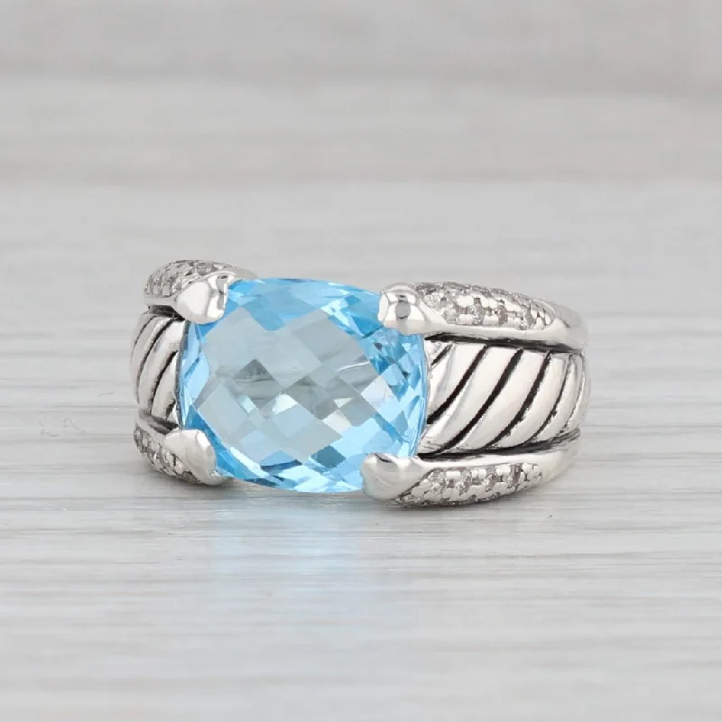 women’s antique engagement ring-David Yurman 6.10ctw Blue Topaz Diamond Ring Sterling Silver Size 6.25