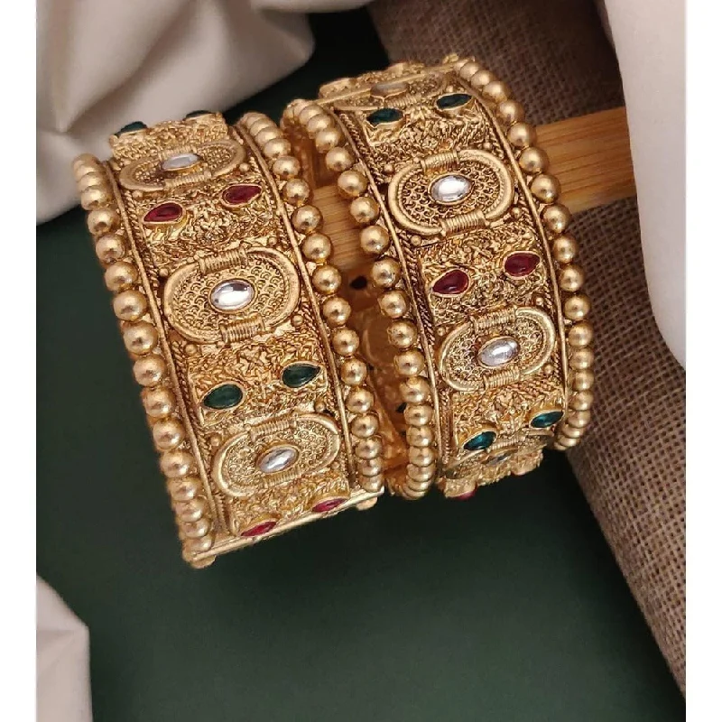 women’s chic bracelet-Akruti Collection Gold Plated Pota Stone Openable Kada