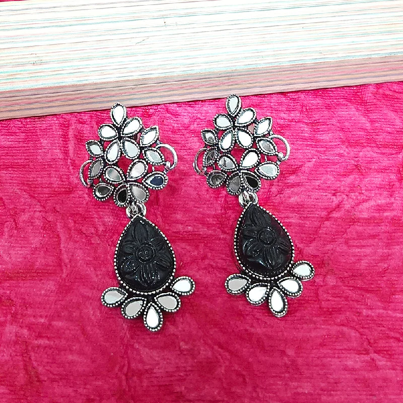 women’s boho earrings-Darshana Jewels Oxidised Plated Mirror Work Earrings