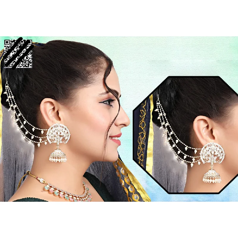 women’s long drop earrings-Abhinandan Kundan Stone And Pearl Kanchain Jhumki Earrings