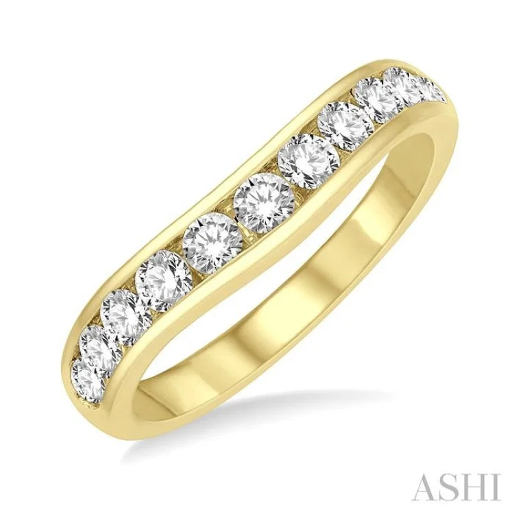 women’s solitaire ring-3/4 Ctw Round Cut Diamond Inlay Wedding Band in 14K Yellow Gold