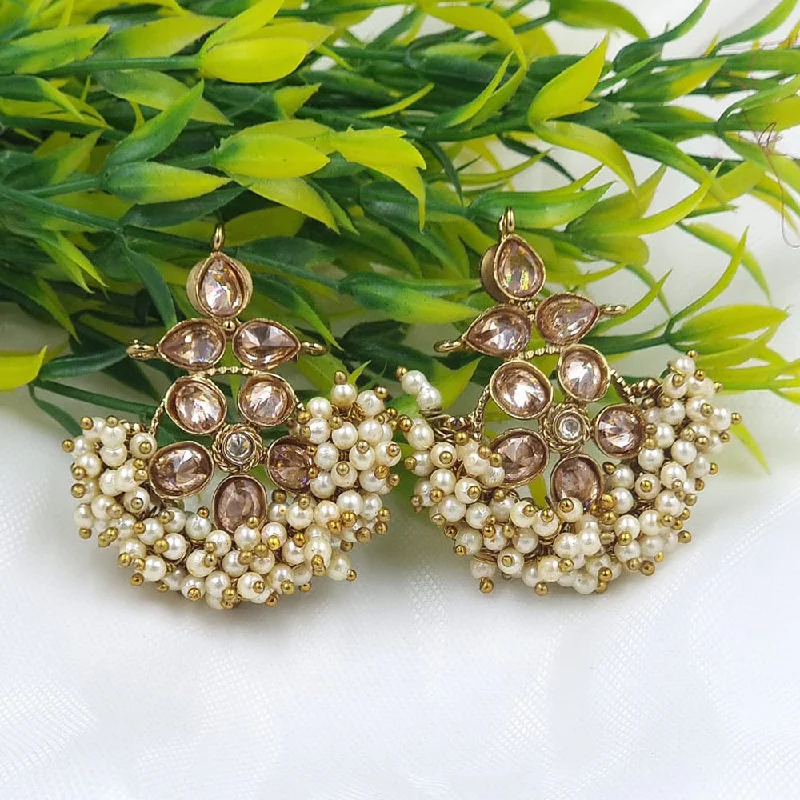 women’s round earrings-JCM Gold Plated Crystal Stone And Pearls Dangler Earrings