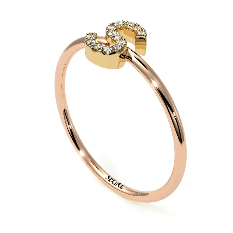 women’s rose gold engagement ring-Two Tones Initial Diamond Ring - Raegan No. 16