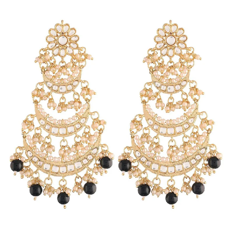 women’s teardrop earrings-Etnico 18k Gold Plated 3 Layered Beaded Chandbali Earrings with Kundan and Pearl Work for Women (E2859B)