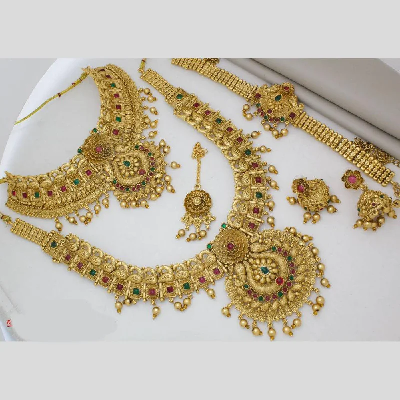 women’s luxury diamond necklace-Manisha Jewellery Gold Plated Pota Stone Semi Bridal Necklace Set