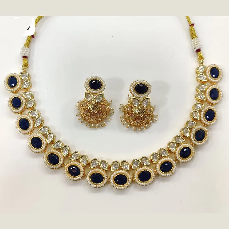 women’s wedding day necklace-JCM Gold Plated Pota Stone And Pearls Necklace Set