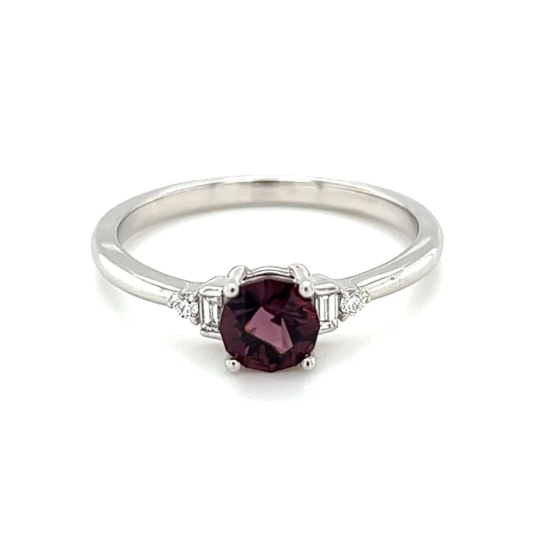 women’s three-stone engagement ring with diamonds-14k White Gold Purple Spinel & Diamond Ring by IJC