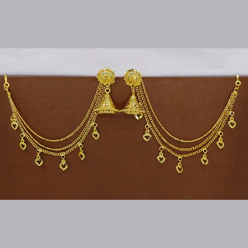 women’s silver statement earrings-Mahavir  Gold Plated Jhumki Earrings With Kan Chain