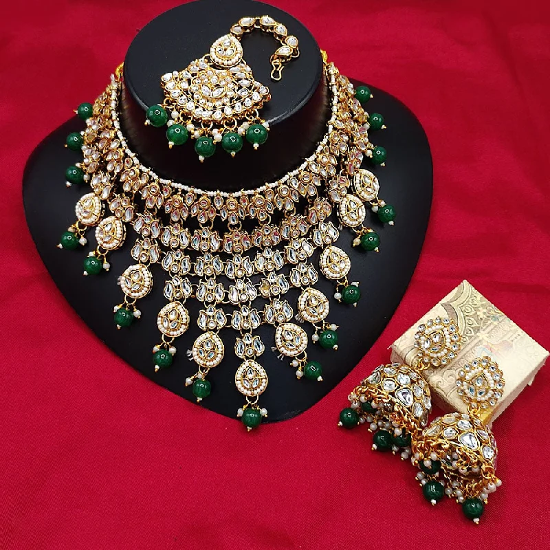 women’s vintage necklace-Lucentarts Jewellery Gold Plated Kundan Stone And Pearls Choker Necklace Set